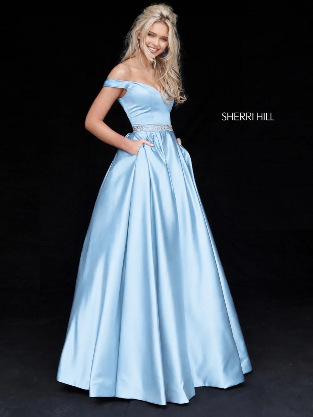 sherri hill prom dresses light blue Blue Lace Prom Dress Off The Shoulder Straps, Dresses For Graduation P –  DressesTailor main image 0